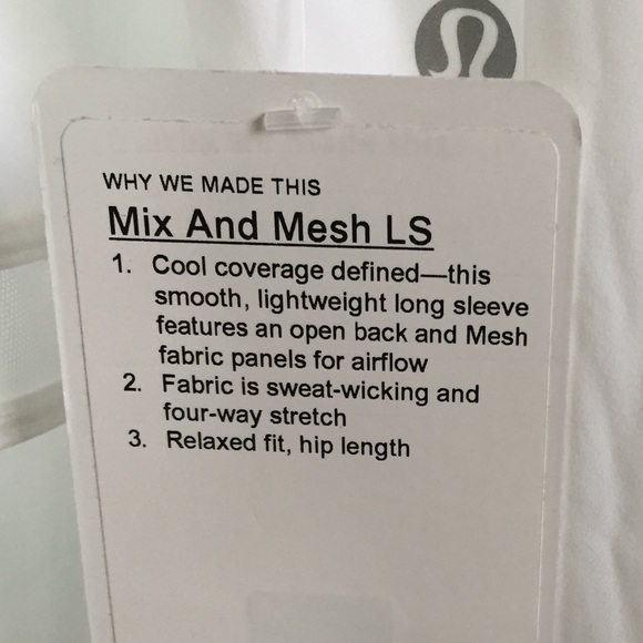 NWT WHITE LULULEMON MIX AND MESH LONG SLEEVE - 10 - Picture 5 of 7